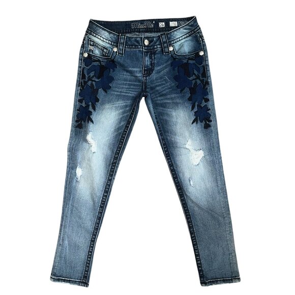 Miss Me Denim - Miss Me JP7668AK Ankle Skinny Womens Jeans 26 26 Embroidered Floral Distressed